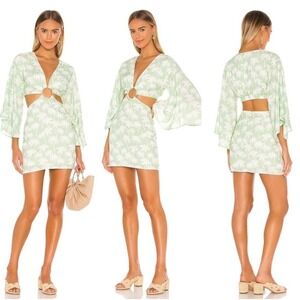 Lovers and Friends Maysa Kimono Dress Palm Tree Print Size M